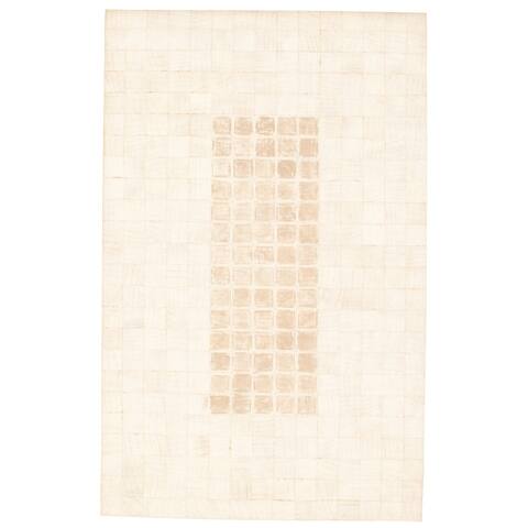 ECARPETGALLERY Handmade Cowhide Patchwork Ivory Leather Rug - 5'0 x 8'0