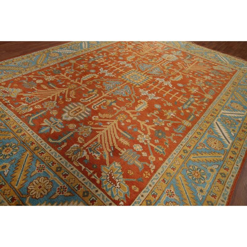 Orange Heriz Serapi Oriental Area Rug Hand-Knotted Wool Carpet - 9'0"x 11'9"