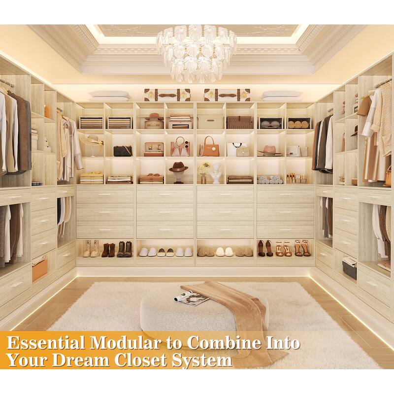 Qvella 23.6'' W Closet System with 3 Wooden Drawers and Partition Storage,Modular Closet Organizer for Walk-in/Reach-in Closet