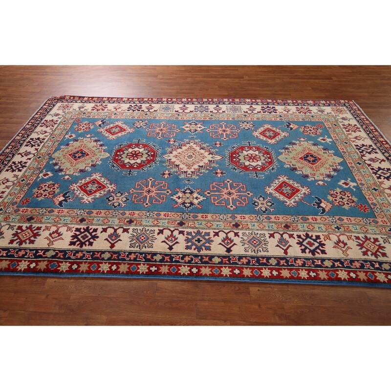 Blue Oriental Kazak Rug Hand-Knotted Wool Carpet - 6'7" x 10'0"