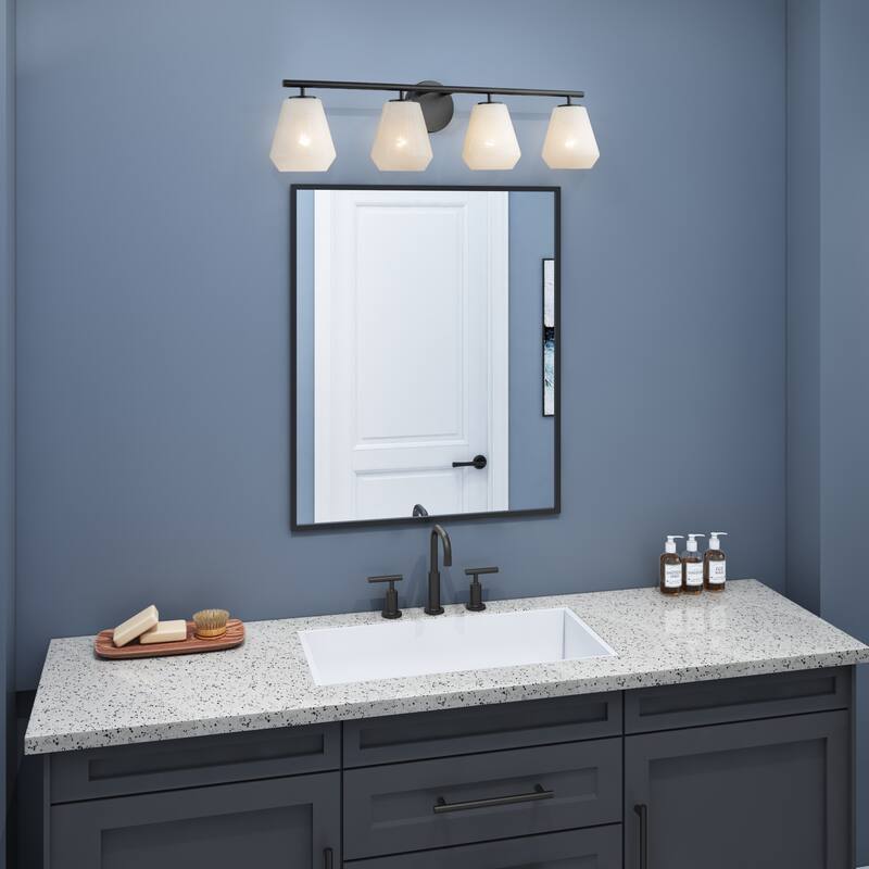 Artcraft Brooke Bathroom Vanity - Wispy White Glassware Shade - 4-Light - Black