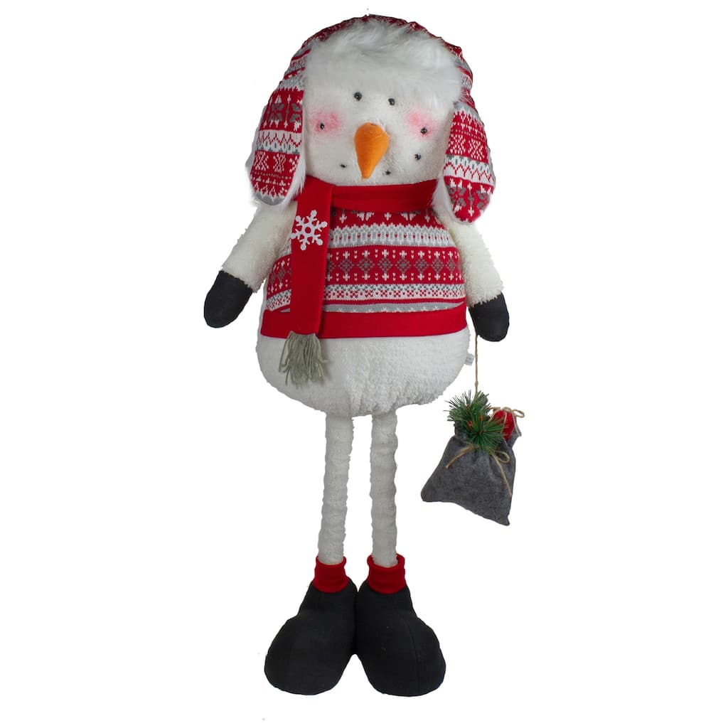 33-Inch Red White and Gray Plush Christmas Snowman with Telescopic Legs - 33"