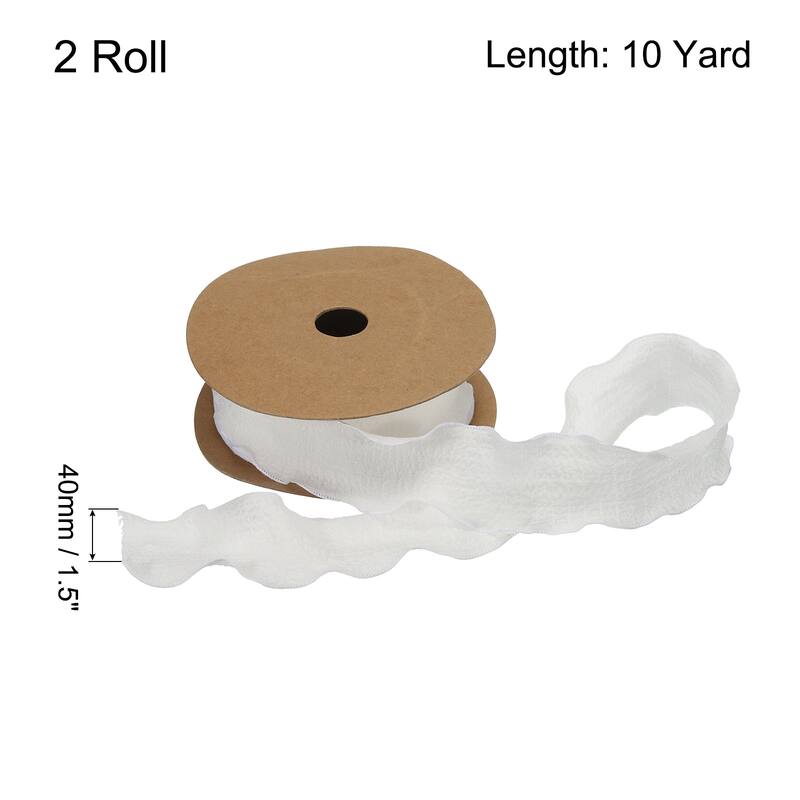 2pcs 1.5 Inch 10 Yard Satin Double Ruffle Edge Ribbon Solid Color - White