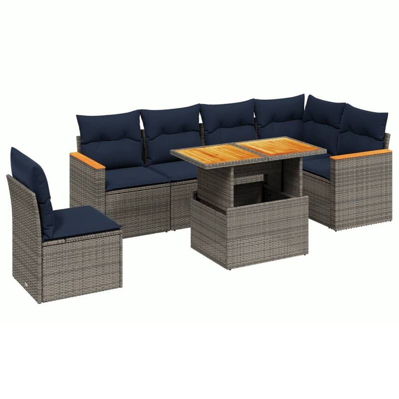 vidaXL Patio Sofa Set with Cushions Outdoor Furniture 7 Piece Poly Rattan - 24.4 x 24.4 x 27.2
