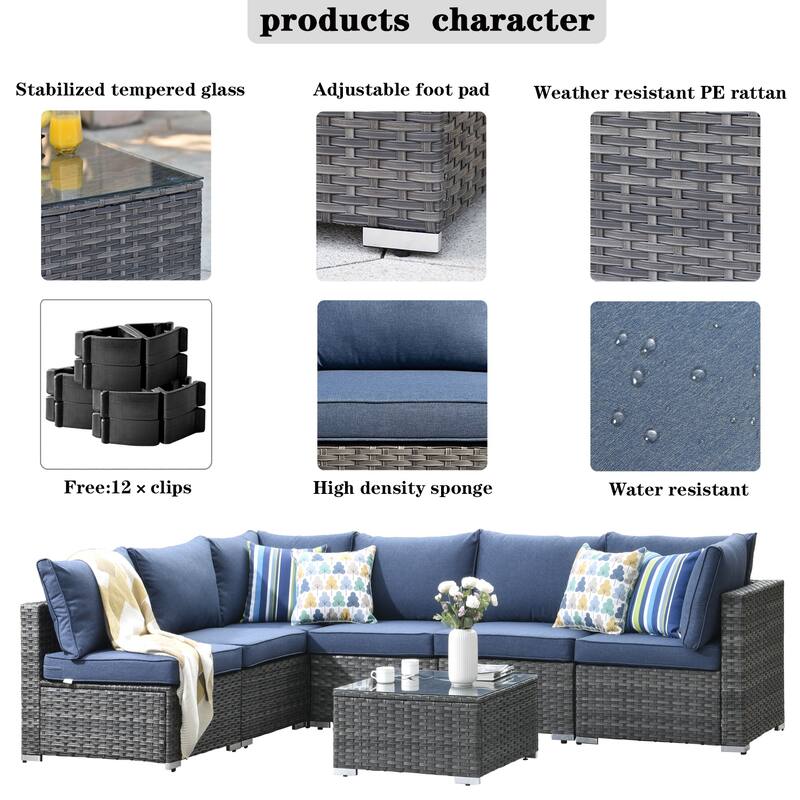 OVIOS Deep Seat Wicker 7-piece Sectional Set