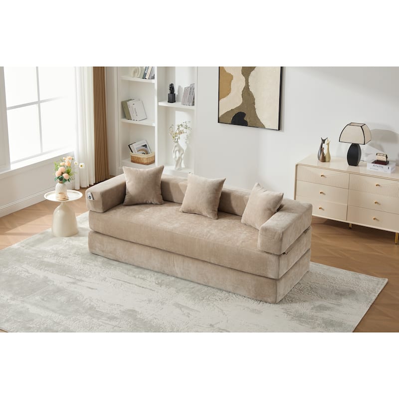 Queen Foldable Sofa Bed, 6-in-1 Convertible Sleeper Sofa with Mattress, Chaise Lounge Loveseat with Removable Cover