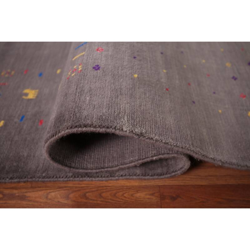 Earth Tone Gabbeh Indo Square Area Rug Hand-Knotted Wool Carpet - 8'2" X 7'10"