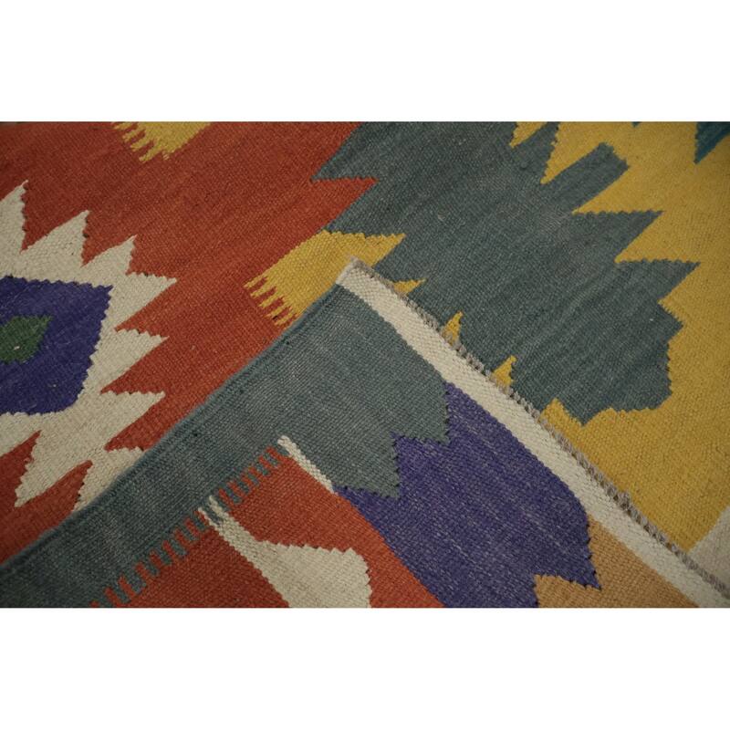 Hand Woven Oriental 100% Wool Carpet Southwestern Tribal Multi-Colored Kilim Area Rug - 9' 9'' X 8' 0''