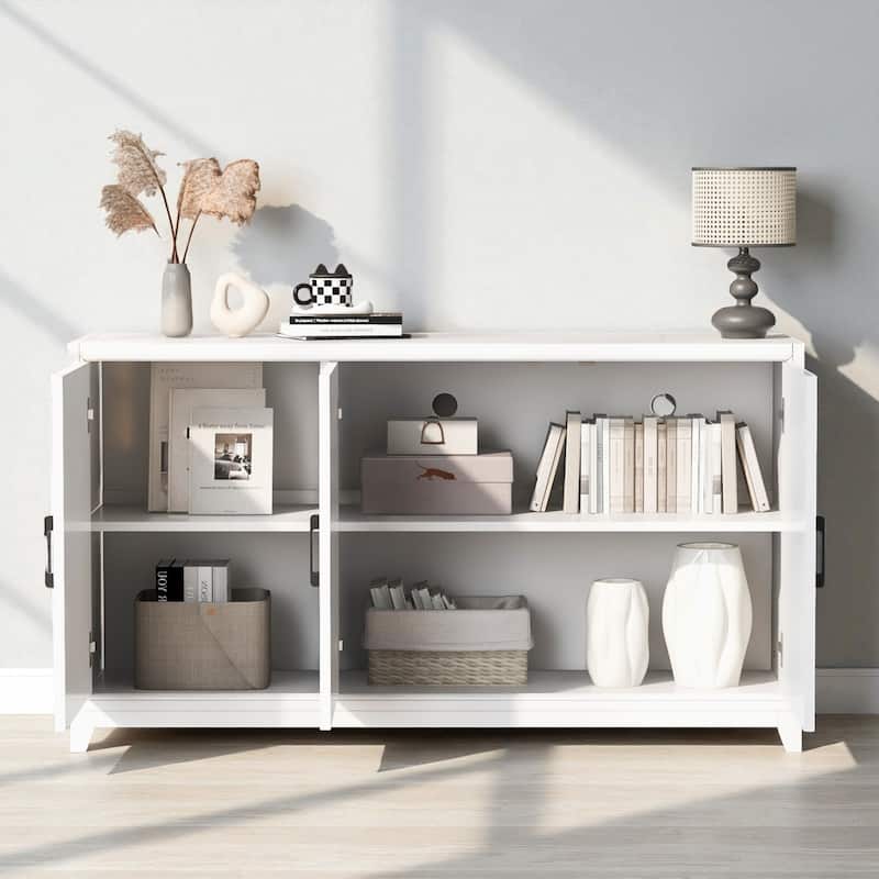 Modern 59'' TV Stand for TVs up to 65'', Entertainment Center Media Console Cabinet with Adjustable Shelves & Solid Wood Legs