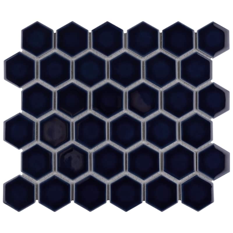 Merola Tile Hudson Due 2" Hex Smoky Blue 10-7/8" x 12-5/8" Porcelain Mosaic Floor and Wall Tile - Case (10 Tiles)