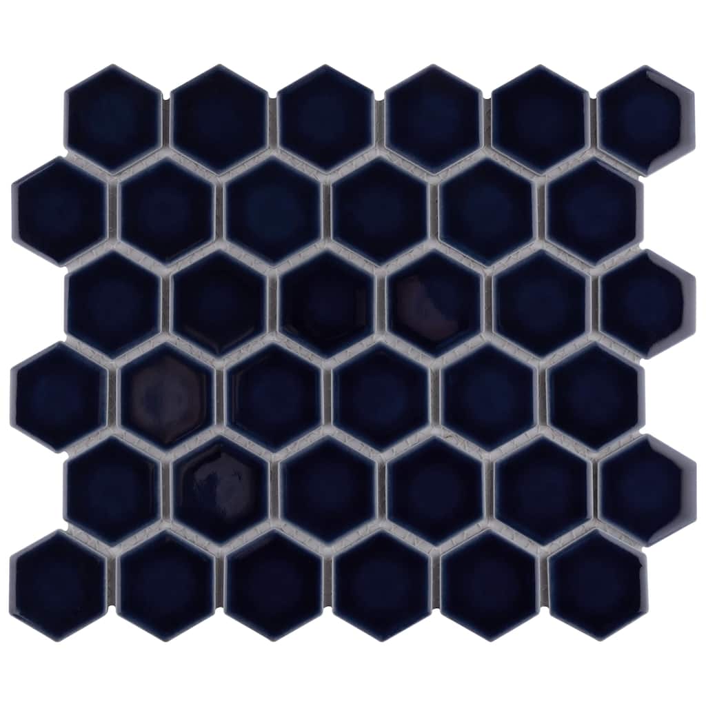 Merola Tile Hudson Due 2" Hex Smoky Blue 10-7/8" x 12-5/8" Porcelain Mosaic Floor and Wall Tile