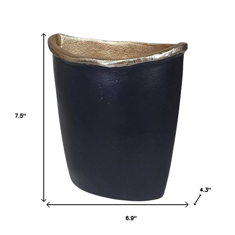 8" Black And Gold Cast Aluminum Oval Table Vase - 6.90