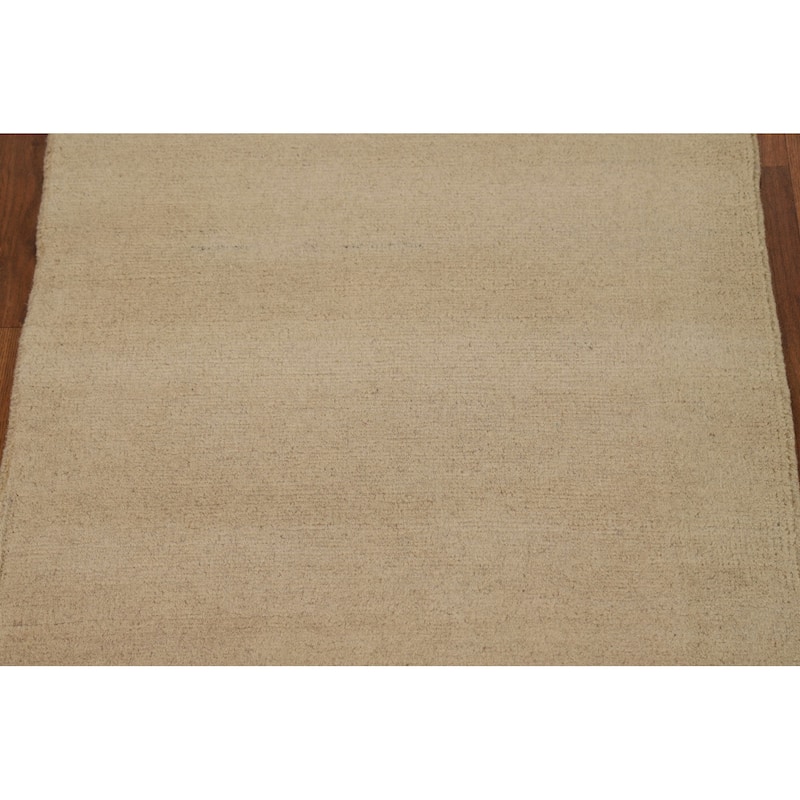 Gabbeh Modern Rug Hand-Knotted Solid Beige Wool Carpet - 2'1"x 2'10"