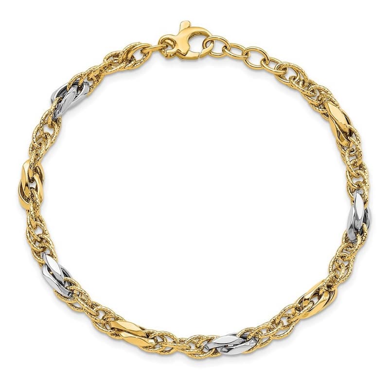 Curata 14k Two tone Gold Polished Fancy Link Bracelet 8 Inch