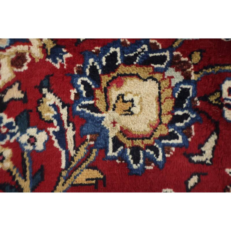 Hand Knotted Oriental 100% Wool Carpet Traditional Floral Red Kashan Area Rug - 12' 2'' X 9' 7''