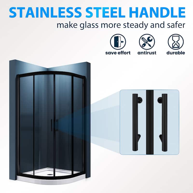 Elegant Neo-Round Curved Corner Entry Shower Enclosure Matte Black Framed 36.7" W x 36.7" D x 72" H Sliding Shower Doors