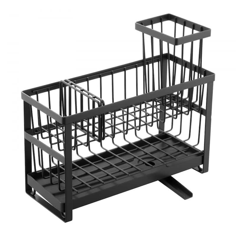 Black Double-Layer Kitchen Sink Caddy with Rotating Drain and Organizer - 9.37" x 4.02" x 5.71"