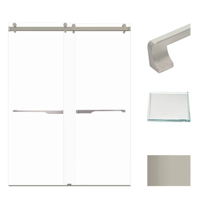 Brooklyn 60 in. W x 80 in. H Double Sliding Frameless Shower Door with Low Iron Glass - 58-60-in W x 80-in H - Brushed Stainless