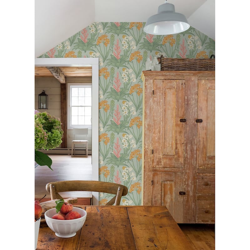 NuWallpaper Jade and Pink Blooming Villa Peel and Stick Wallpaper