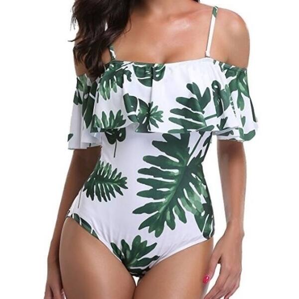 Shop Women Swimsuits One Piece Vintage Printed Off Shoulder