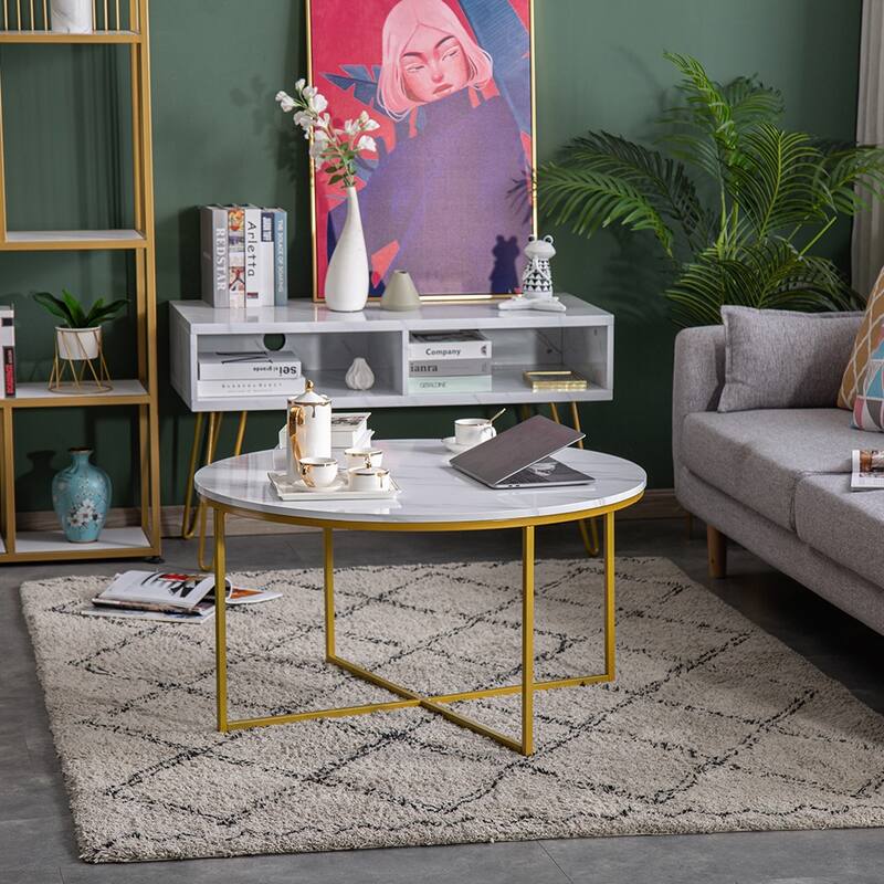 Simple 90cm Round Coffee Table Marble Black Bed Bath & Beyond 32530386