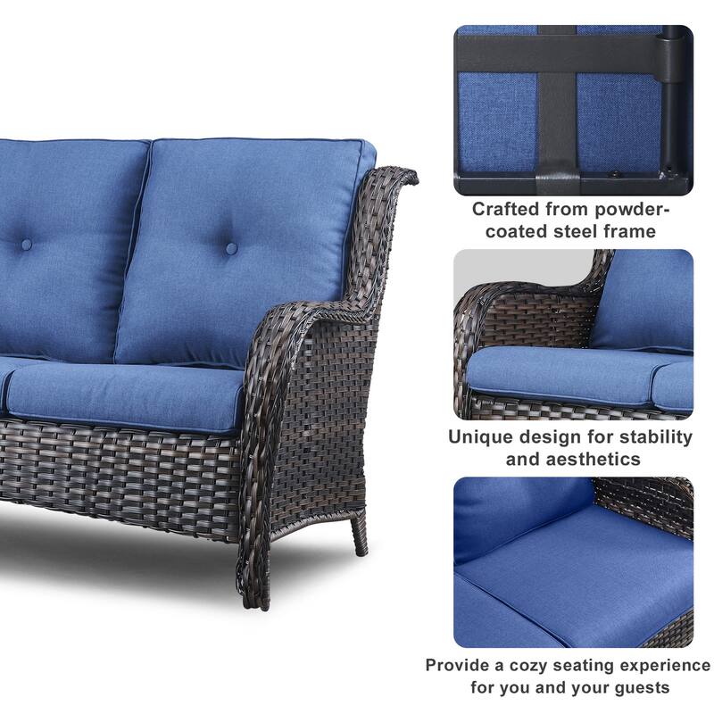 6 Piece Chair Patio Sofa Ottomans with Fire Pit Table
