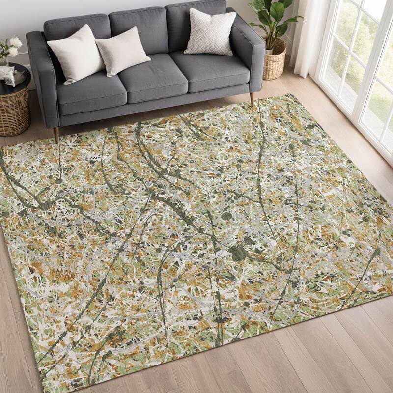 Machine Washable Indoor/ Outdoor Modern Splatter Chantille Rug