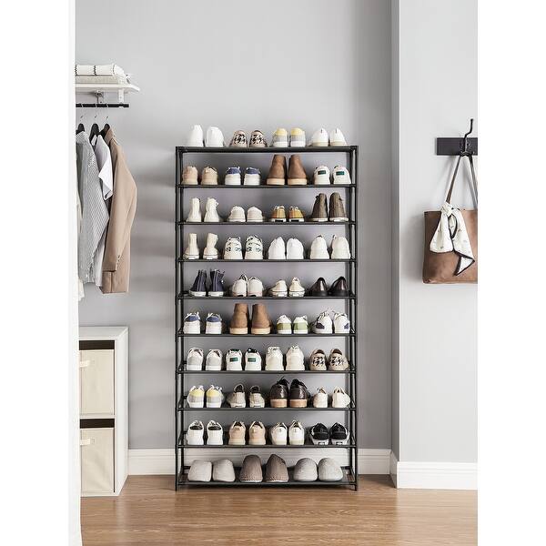SONGMICS 2-Tier Stackable Shoe Rack with Shelves Metal Shoe Shelf