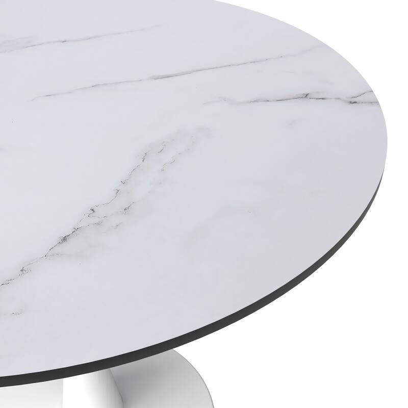 Bristol 35 Inch Mid Century Modern Round Dining Table, Wood Top & Glossy Iron Pedestal Base for Kitchen & Dining Room