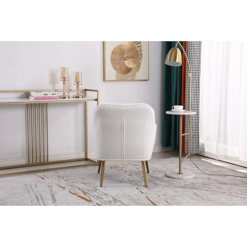 Modern Soft White Teddy fabric Ivory Ergonomics Accent Chair Living Room Chair