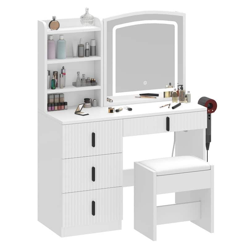 Moasis 39" Wide Makeup Vanity Set with Stool and 3 Color Sliding Mirror