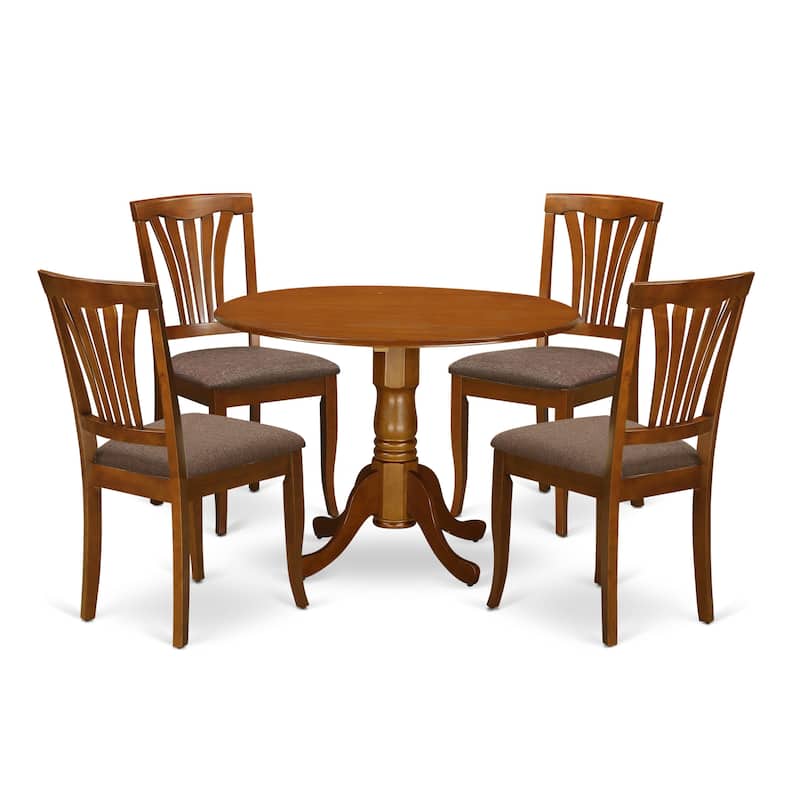 East West Furniture 5 Piece Dinette Set- a Round Dining Table and 4 Dining Room Chairs, Saddle Brown (Seat Options)