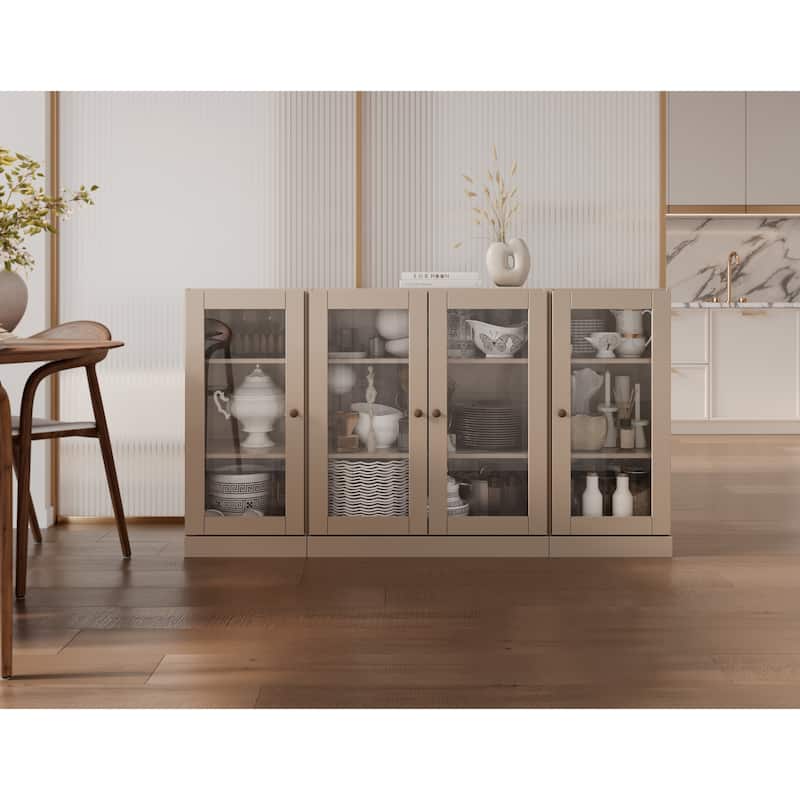 Palace Imports 100% Solid Wood 65" Sideboard with Clear Glass Doors and Adjustable Shelves - Beige