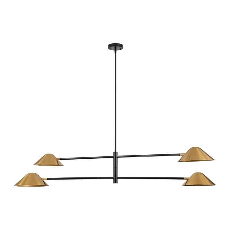 4-Light Mid-Century Modern Industrial Oversized Sputnik Pendant Light Cone Linear Chandelier - 59 in. W x 9.8 in. H