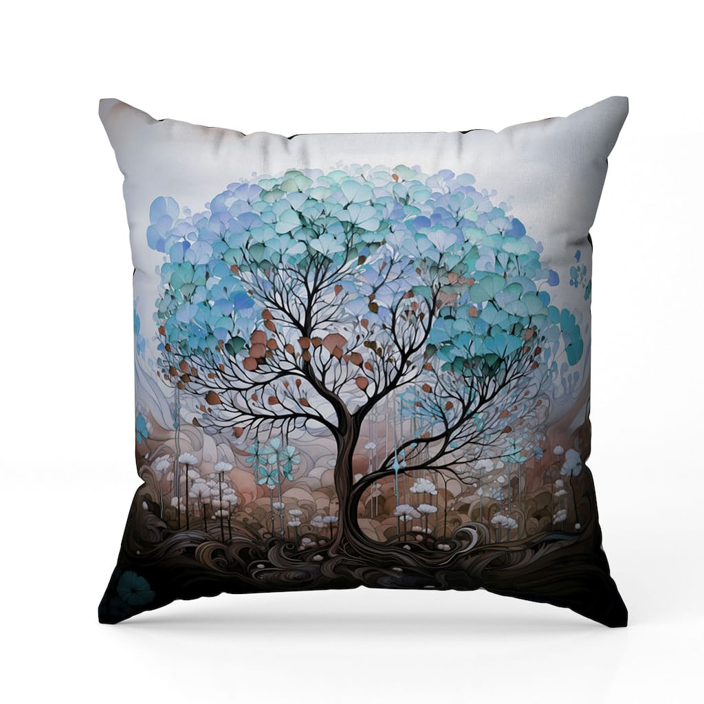 Beautiful Tree of Life Faux Suede Reversible Throw Pillow Blue and Brown