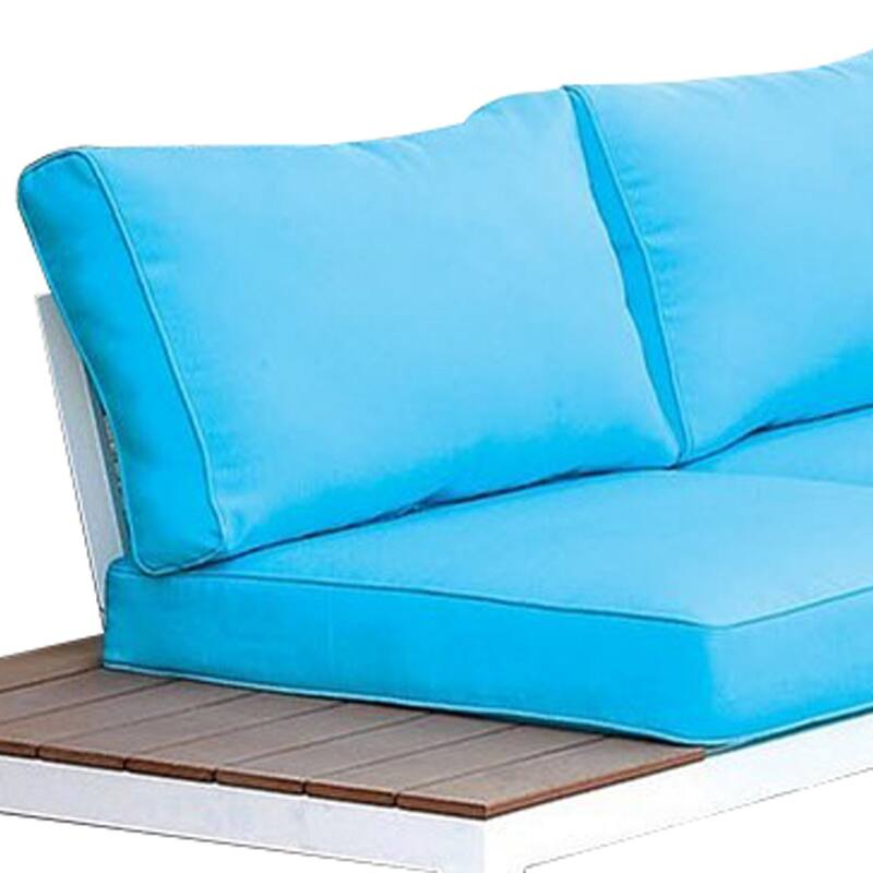 L Shaped Dual Tone Patio Sectional with Box Cushioned Seat, Blue and White