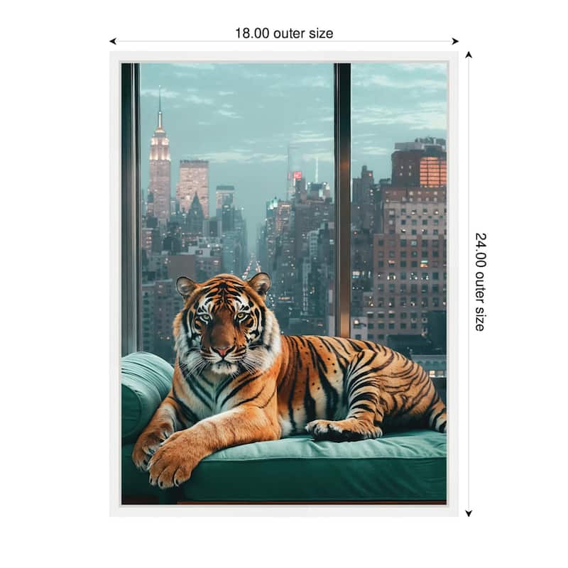 Kate and Laurel Sylvie Graceful Tiger in New York Framed Canvas by Michael Schauer