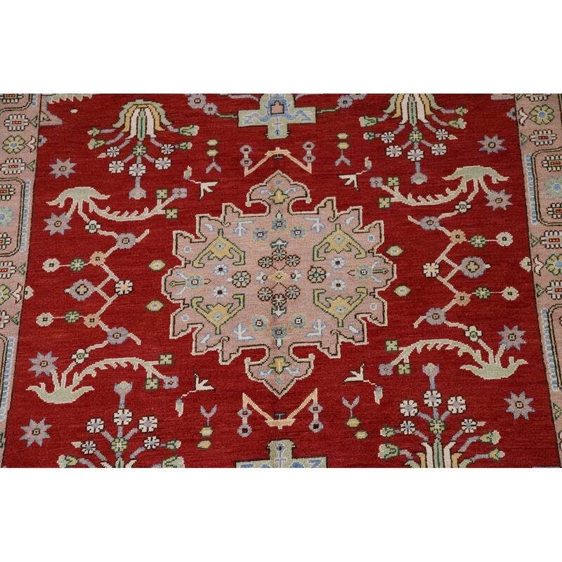 Geometric Turkish Oushak Area Rug Handmade Wool Carpet - 6'5"x 8'0"