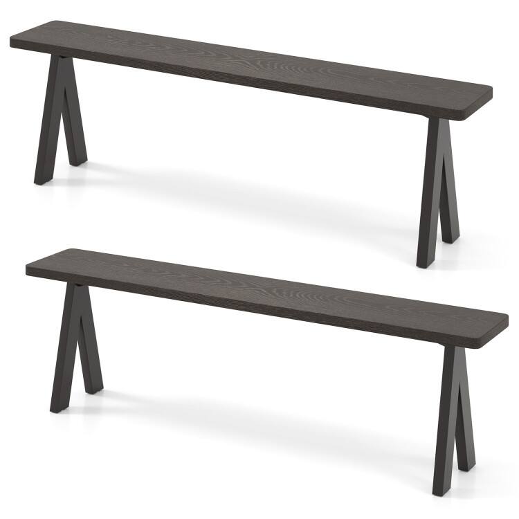 Dark Brown Zinc-Iron Alloy Garden Bench Set of 2 with 800 lbs Capacity - 59" x 10" x 17"