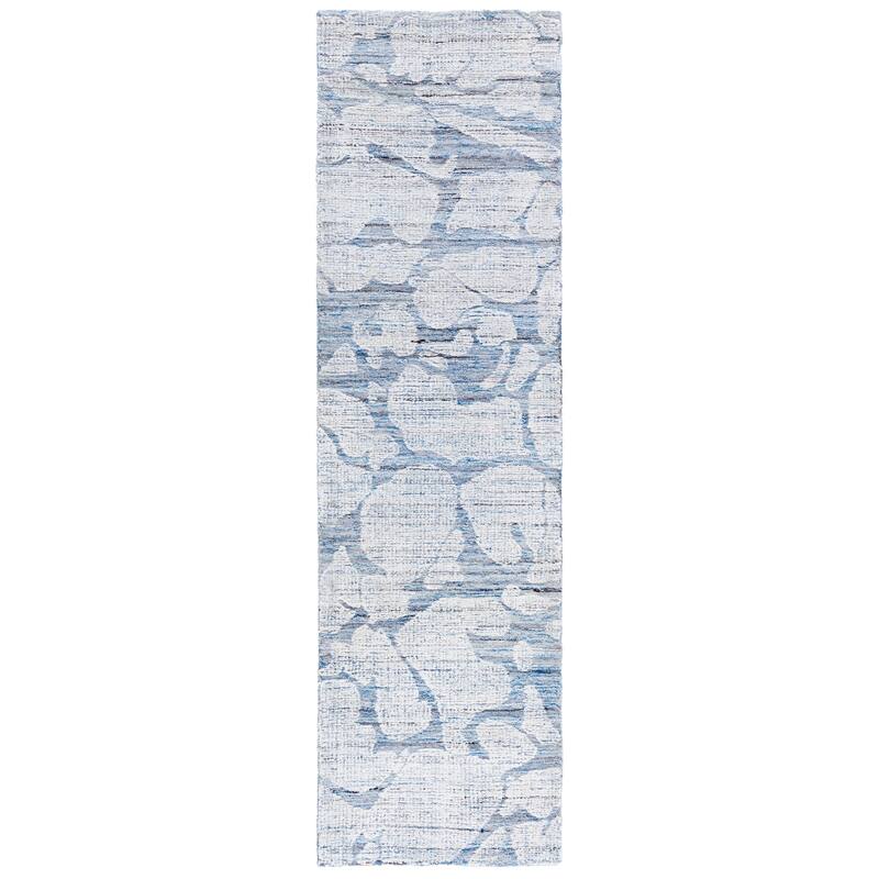 SAFAVIEH Handmade Soho Garance Modern Abstract Wool & Viscose Rug - 2'3" x 8' Runner - Blue/Ivory