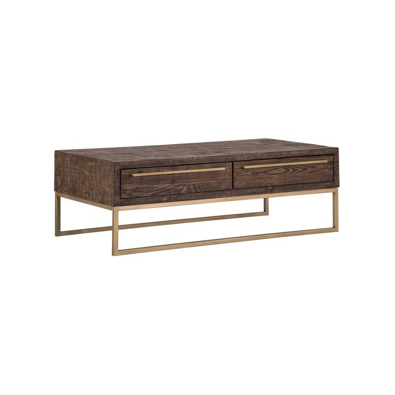 HomeRoots 47" Dark Brown And Gold Metal Coffee Table With Drawer - 46.5