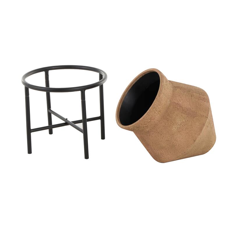 Metal Wide Vase with Black Metal Stands - Beige or Brown - Roche River Decor