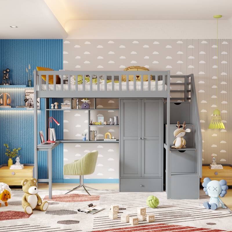 Full Size House Low Loft Bed with Four Drawers
