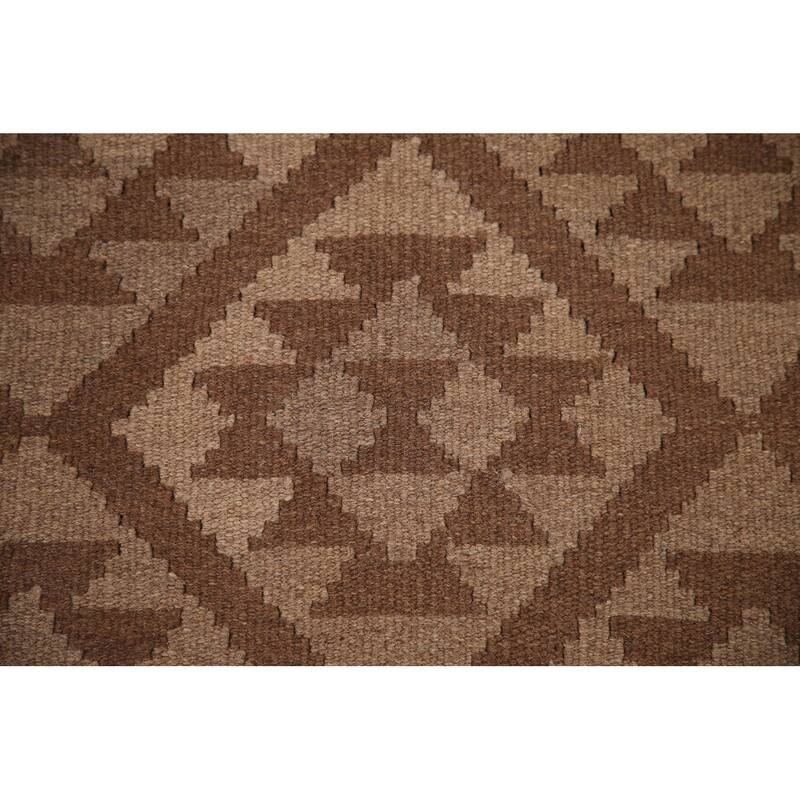 Brown Kilim Oriental Area Rug Hand-woven Wool Carpet - 6'11"x 9'6"