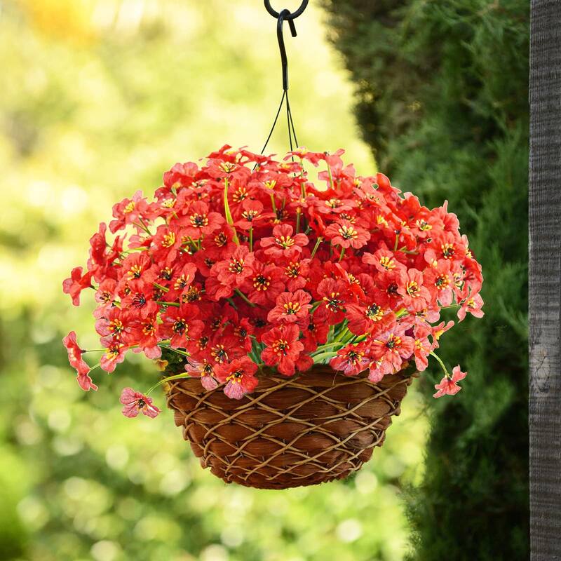 72PCS Artificial Flowers for Outdoors, UV Resistant Fake Flowers No Fade Faux Plastic Plants (Red)