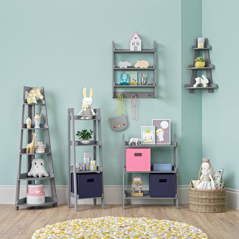 RiverRidge Kids 5-Tier Corner Ladder Playroom Display Bookshelf Organizer