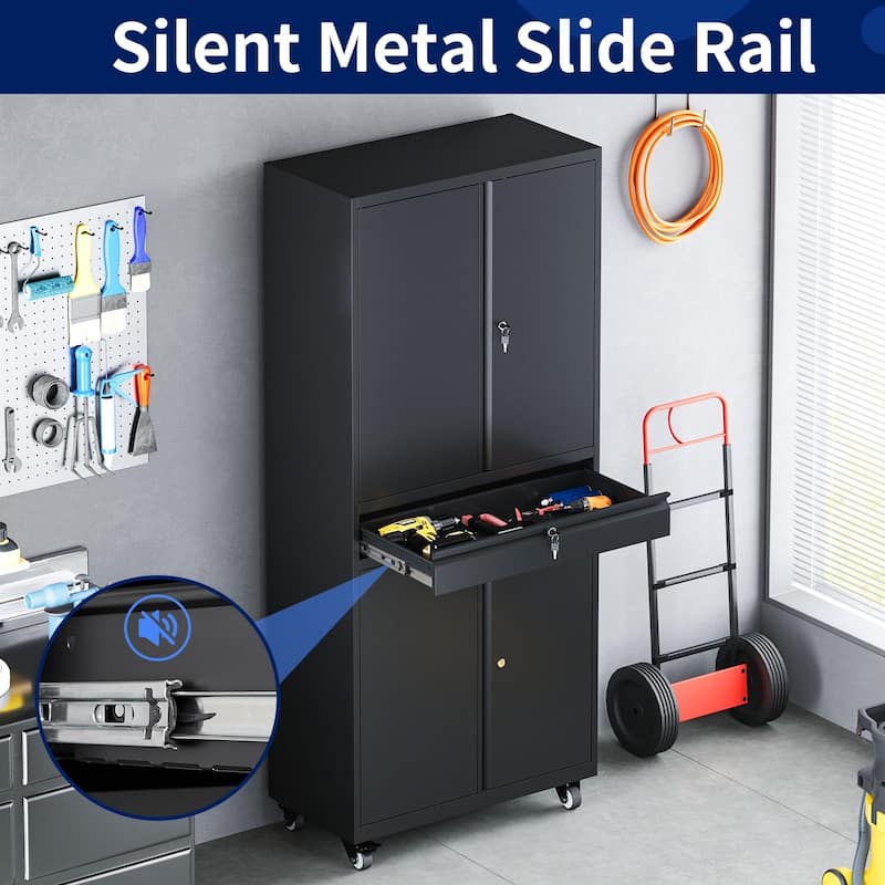 Steel Garage Storage Cabinet Rolling Tool Storage Cabinet with Adjustable Shelves