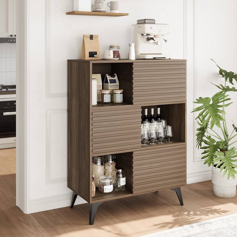 Render 3-Tier Display Cabinet - Walnut Storage Stand for Retail, Living Room & Entryway - Brown