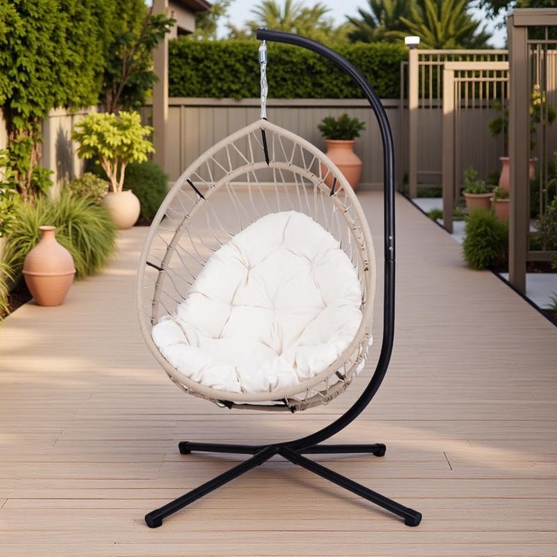 HDPE Egg Hanging Chair with Stand - 350lb Capacity Outdoor/Indoor Swing Chair