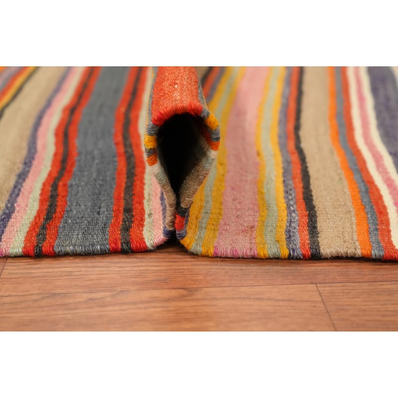 Hand Woven Oriental 100% Wool Carpet Southwestern Geometric Multi-Colored Kilim Area Rug - 8' 10'' X 4' 10''